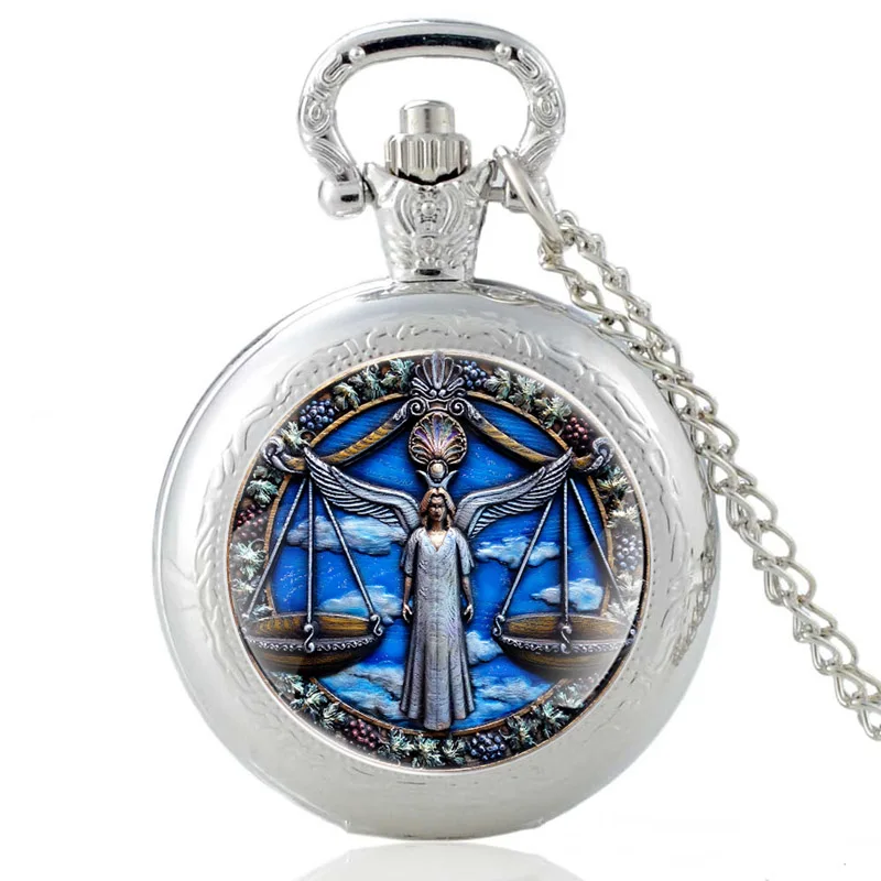 

Twelve constellations Libra Design Vintage Quartz Pocket Watch Men Women Pendant Necklace Fob Chain Hours Clock Gifts