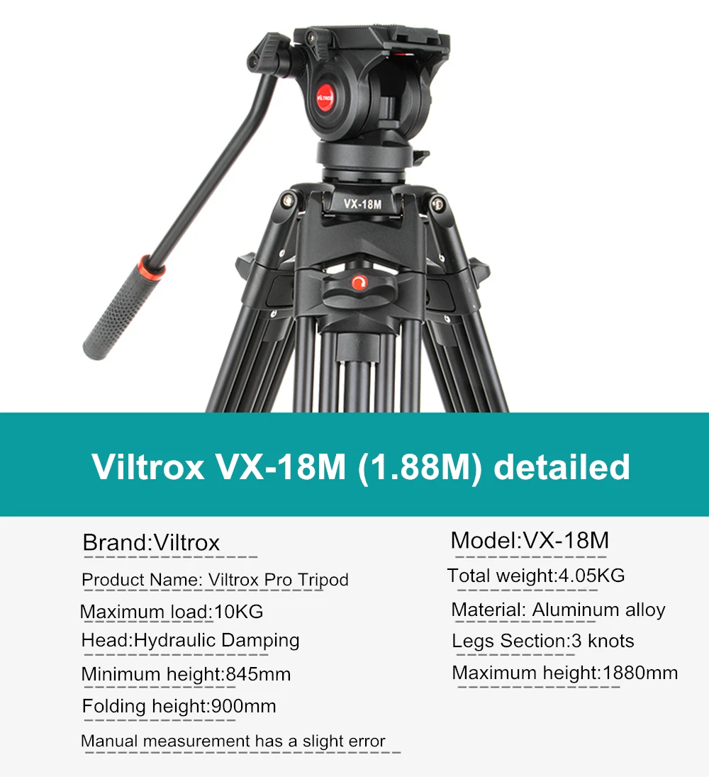 Viltrox VX-18M 1,8 м профессиональная портативная сверхмощная стабильная алюминиевая Нескользящая видео+ штатив гидравлическая головка для видеокамеры DV