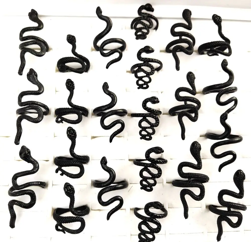 100pcs/lot Antique Punk Style Animal Snake Ring Gold Plated Silver Plated Black Hip hop Rock Fashion Ring Party Jewelry 5