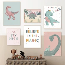 

Cartoon Cute Dinosaur Rainbow ABC Quote Nursery Nordic Wall Art Canvas Painting Posters And Prints Pictures Kids Room Baby Decor