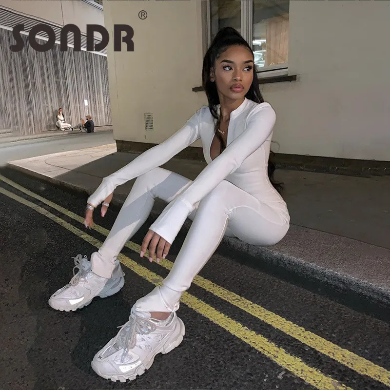 

SONDR Women Jumpsuit Rompers Casual Fitness Sporty Womens Workout Zipper Activewear Long Sleeve Skinny Solid Jumpsuits Bodycon