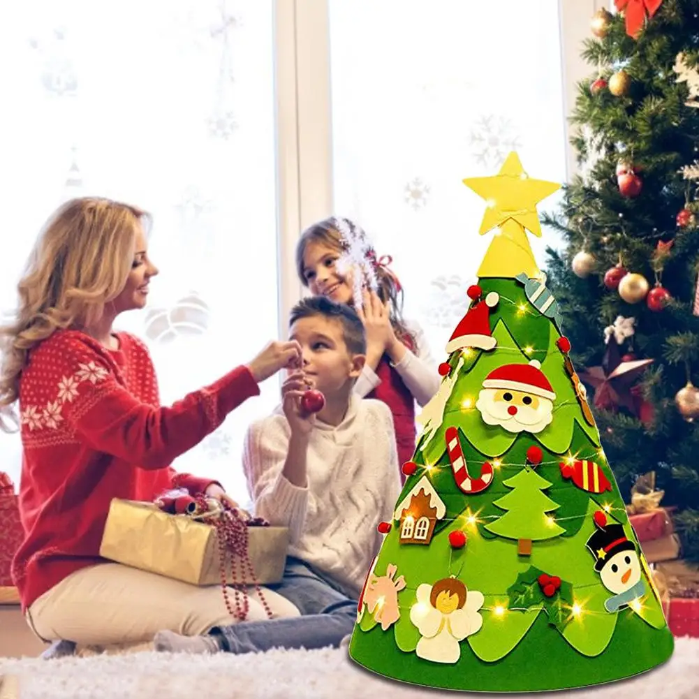 Navidad DIY Войлок Рождественская елка Снеговик с орнаментом поддельная Рождественская елка детские игрушки Рождественская вечеринка украшение год 4p