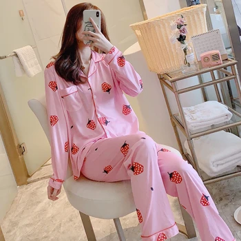 

Satin Silk Pajamas for Women's Set pyjamas Button Pigiama Donna pjs Winter Mujer Pijama Sleepwear Nightwear Pizama Damska 2Pcs