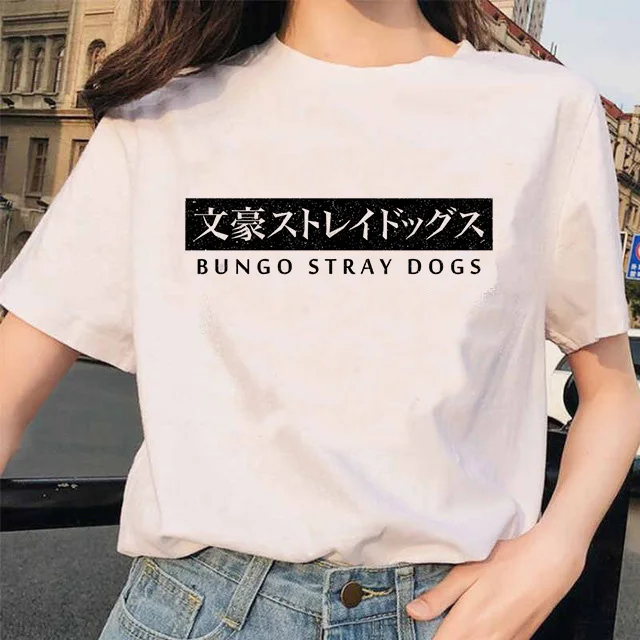 thumbnail image 1 of Camiseta con estampado divertido de Bungou Stray Dogs para mujer, Top Harajuku, camiseta informal básica con cuello redondo, camiseta de manga corta para niña, envío directo, 1 of 5