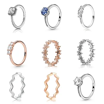 

Silver Color Ring Charms Diy Blue Cz Rose Gold Color Snowflake Square Crystal Finger Ring For Women Party Jewelry