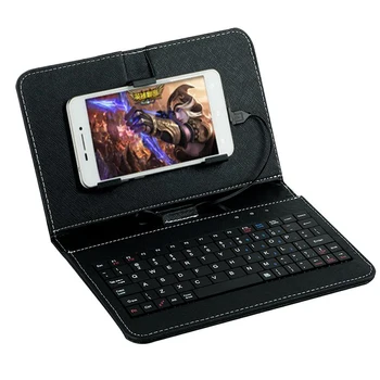 

Portable PU Leather Wired Keyboard for Protective Mobile Phone Case with Keyboard for Redmi Huawei Smartphone Samsung Cover