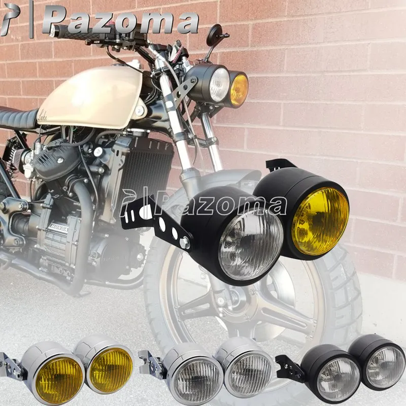 Retro 3.5 "Cafe Racer Dual Headlight Motorcyle Twin Headlight Per Harley Sportster Dyna Chopper Bobber Dual Sport Street Bikes