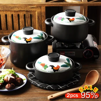 

Rooster pattern casserole earthenware pot Ceramic Casserole Family Expenses Heat Resistant All Natural Delicious Soup Boiler Gas