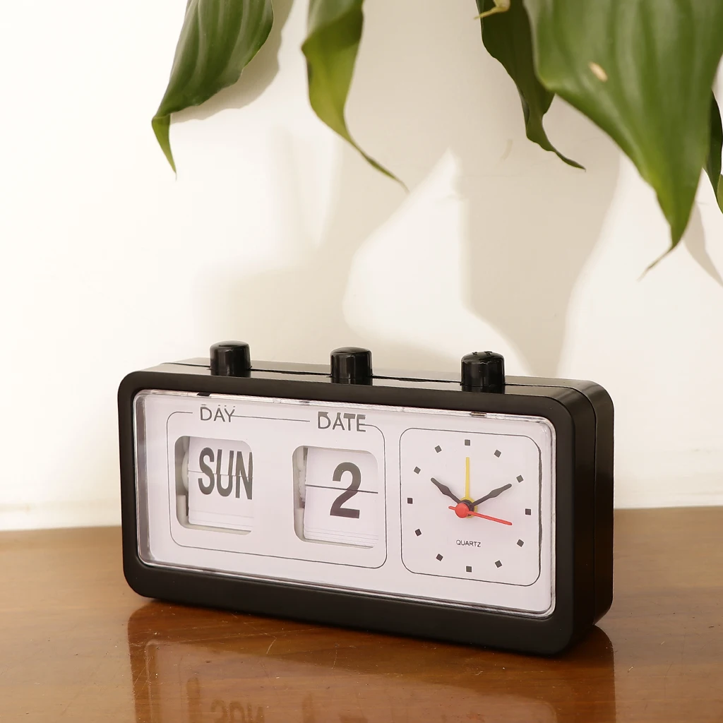 Vintage Retro Quartz Alarm Clock Flip Calendar Display Clock for Home Improvement
