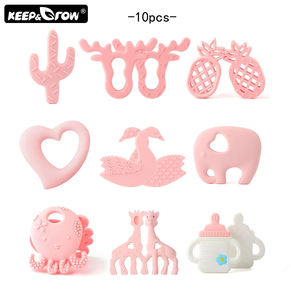 

Keep&Grow 10pcs Silicone Teether Animal Baby Teether Koala Owl Giraffe BPA Free Baby Teething Chew Silicone Beads Nursing Toys