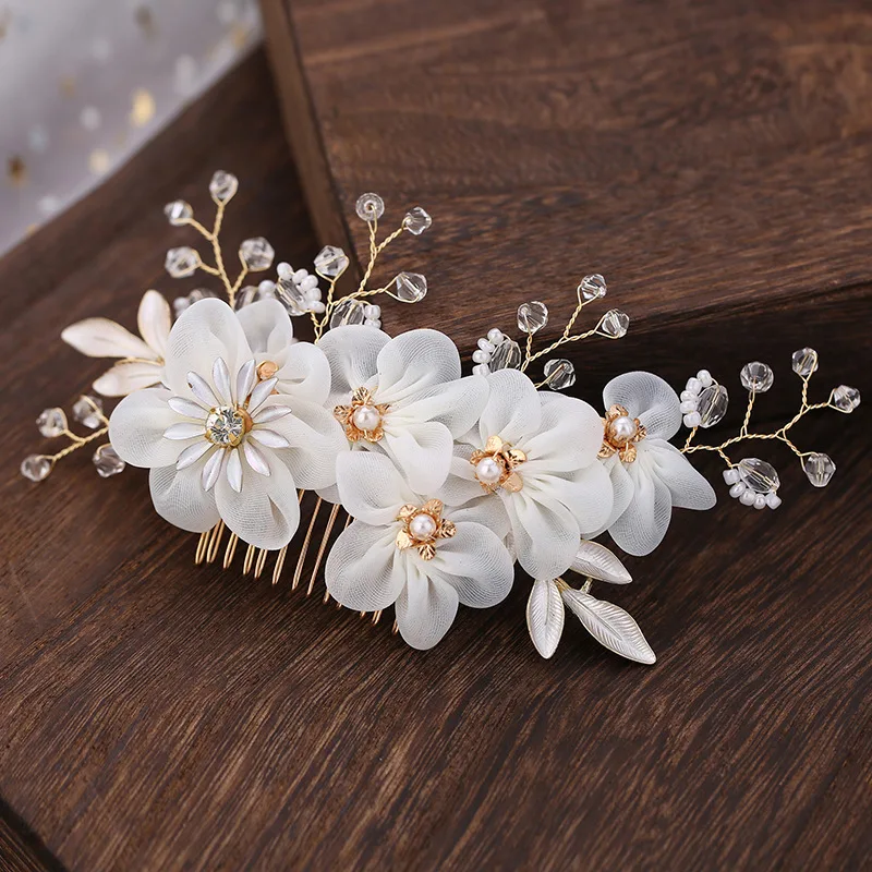 Real New Zinc Alloy Bride Coroa De Noiva Of Spun Silk Yarn Flower Wedding Hair Accessories Bridal Combs Barrette | Украшения и