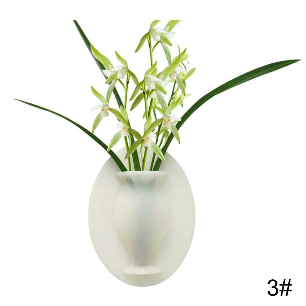 Силиконовая клейкая ваза, цветочный горшок, палочка на стену, контейнер для цветочного растения, украшения для стен в домашних офисах - Цвет: Transparent white