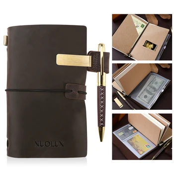 

NUOLUX Classic Refillable Leather Journal Antique Writing Notebook Genuine Leather Refillable Diary with Pen and Pen Holder