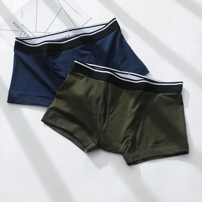 Boxed men's new underwear front opening pure cotton low waist boxer pants young men's pure color breathable boxer pants