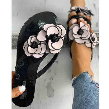 

New Beach Slippers flower Non-slip Sandals Women Casual Flats Flip Flops Women Outside Summer Home Bath Indoor Shoes TUX110
