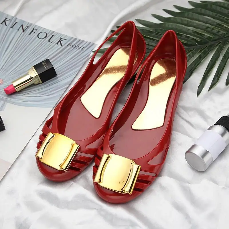 Прозрачная женская обувь на плоской подошве; коллекция года; сезон лето; непромокаемая обувь для плавания с круглым носком; дышащие пляжные туфли на плоской подошве; открытые сандалии; Y10307 - Цвет: Красный