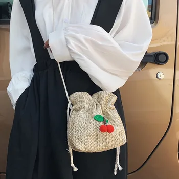 

Summer Women's Shoulder Bag Fashion Straw Contrast Color Drawstring Bucke Bag Designer Sac Main Femme 2020 New Женская Сумка