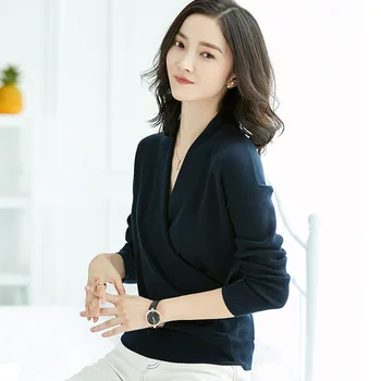 

2020 new ladies casual cotton V-neck long sleeve t-shirt