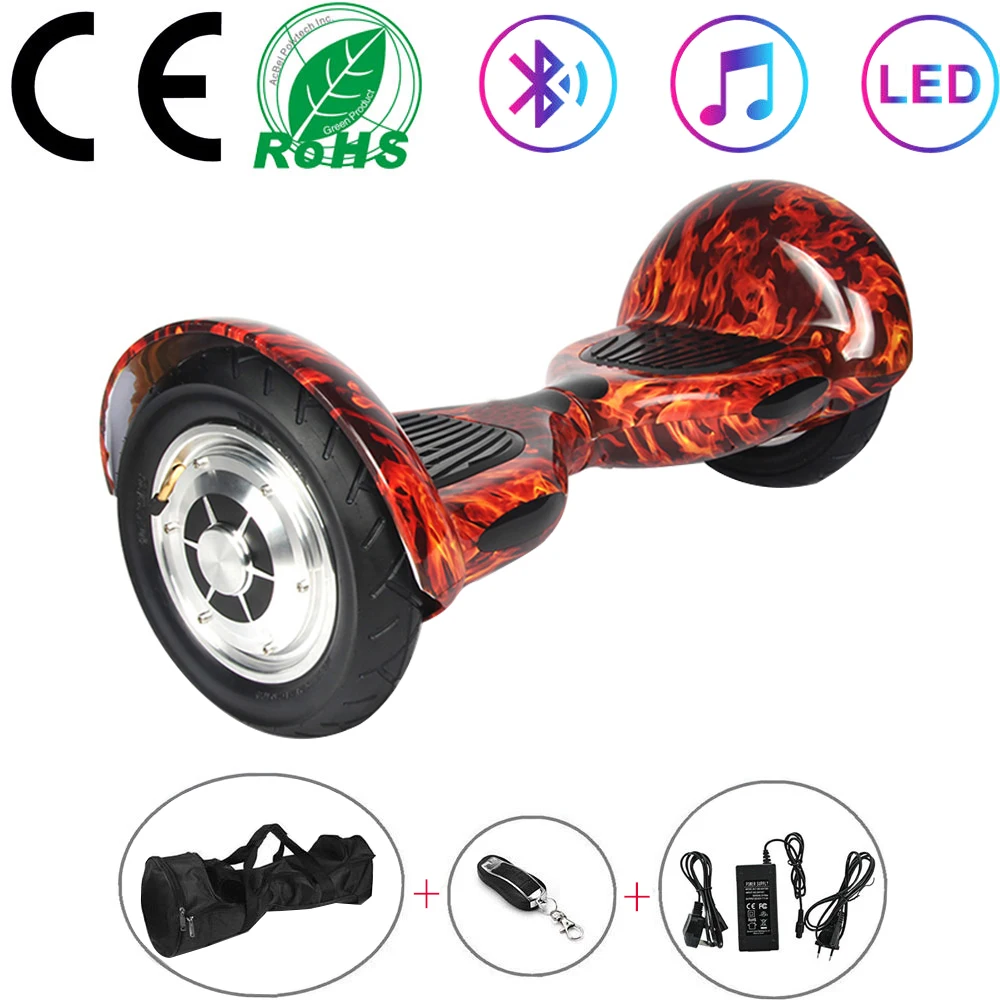 

Hoverboard 10 Inch Self-Balancing Scooters Flame Red Electric Scooters Two Wheels Balance Skateboard Bluetooth+Remote Key+Bag