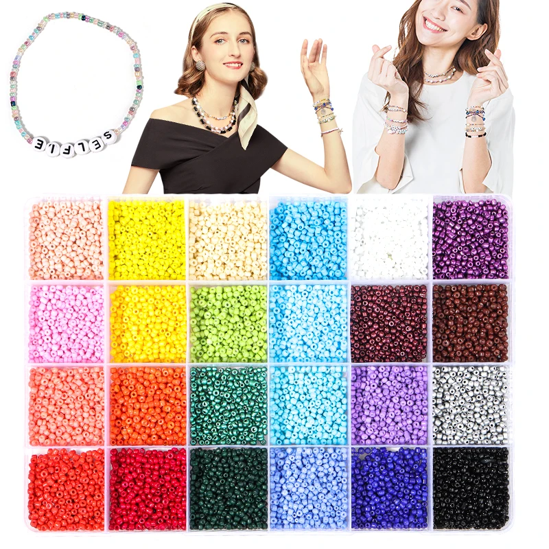 4800pcs Jewelry Making Kit Czech Glass Seed Beads Box Set Beading Cord For DIY Earring Bracelet Necklace Jewelry Making