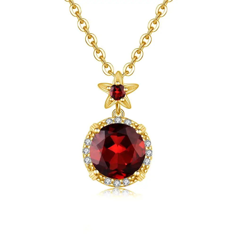 

Szjinao 14k Gold Jewelry For Women Gold Pendant Necklace Boho Flower Carve Sparkling Garnet With Diamond Real Silver 925 Jewelry