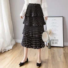 Женская юбка с высокой талией, миди, плиссированная юбка, Jupe Femme, корейская мода, многослойная повседневная юбка в горошек, юбки, женская одежда