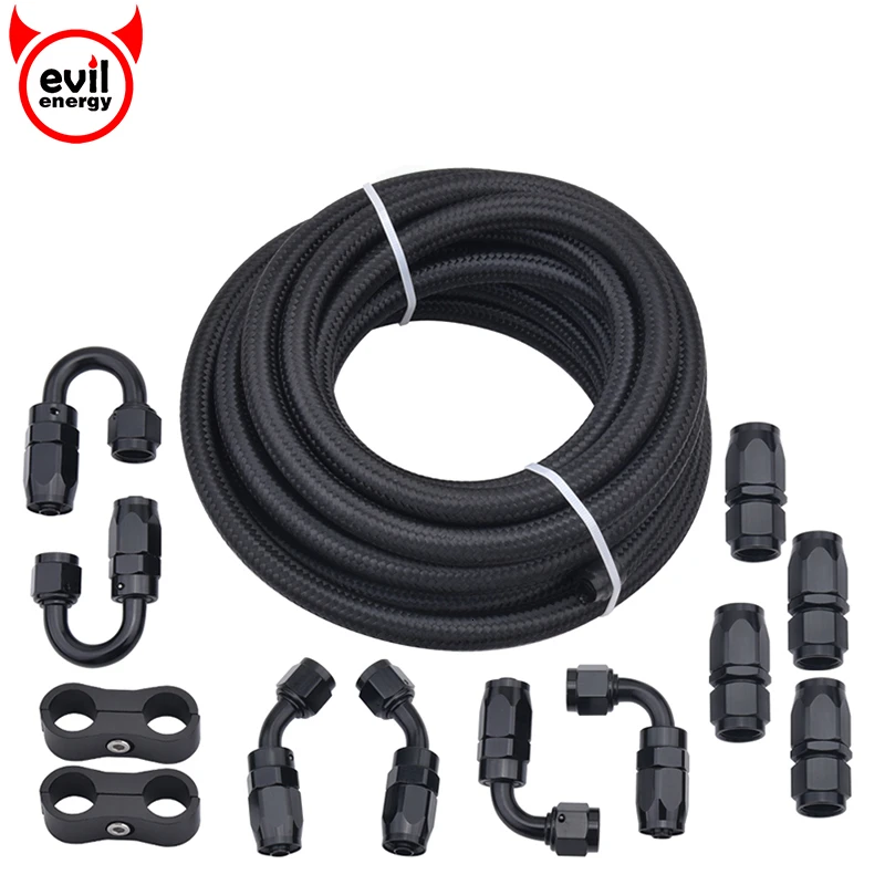 Teflon Fuel Gas Ethanol E85 Oil Line Hose 20FT w//Black Fitting Hose End Swivel Kit AN-10 Stainless Steel PTFE