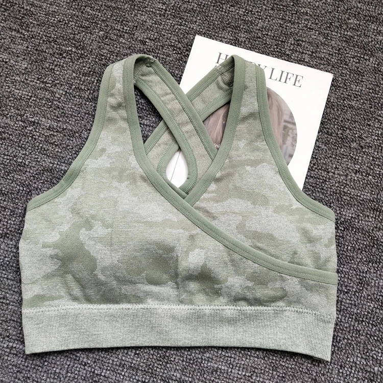 CB1094 green bra Бесшовный Камуфляжный спортивный трикотажный комплект для занятий йогой, фитнес-костюм, женский спортивный костюм, комплект для пробежек, тренировок, бега, спортивный бюстгальтер+ леггинсы - Цвет: CB1094 green bra