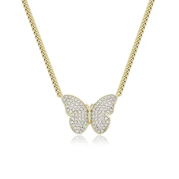 

New Style Butterfly Pendant Iced Out Cubic Zirconia Pendant With 3Mm Cuban Chain High Quality Fashion Jewelry Gift for Men Women