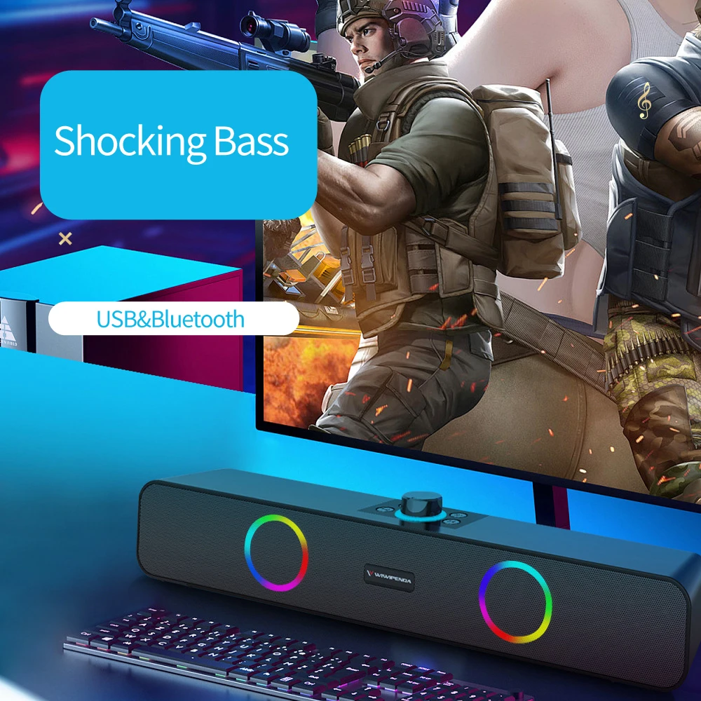 Bluetooth Speaker with RGB Backlit Portable Speaker Sound Portable Speakers for Home Desktop Laptop TF card USB AUX bluedio