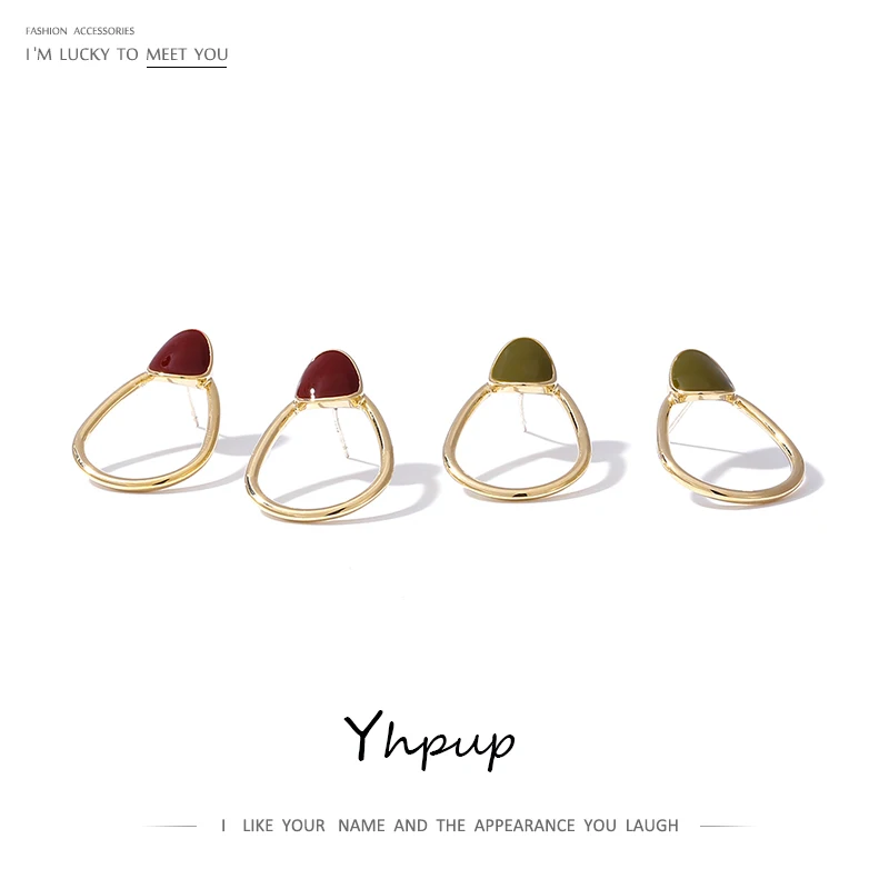 Yhpup, эмаль, корейские сережки-шпильки, простой дизайн, геометрические серьги, медь, 16 K, S925, ювелирное изделие для женщин, панк, офис, Brincos
