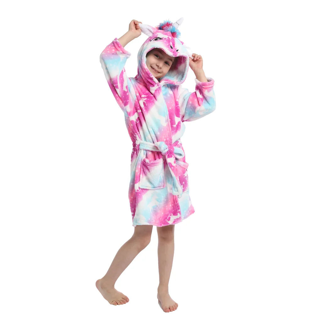 baby nightgowns cost Rainbow Unicorn Kigurumi Bathrobes for Girls Baby Winter Flannel Warm Pajama Gown Robes for Children Kids Sleepwear Pijama Dress cheap baby sleepwear