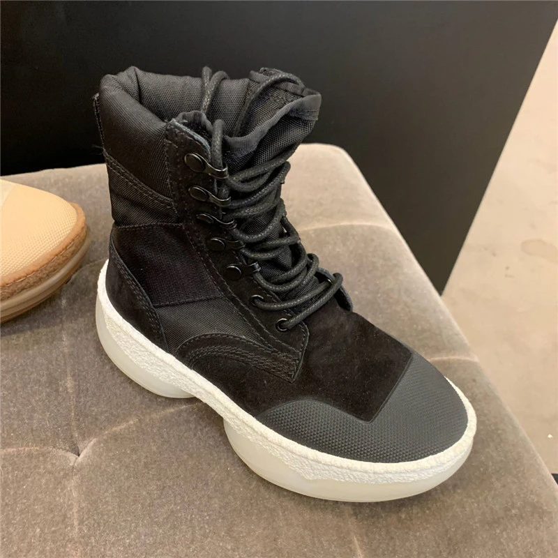 

Short Booties Leather Front Lace Up Women Mid-calf Boots Platform Woman Flats Comfortable Sapatos Feminino Brand Designer
