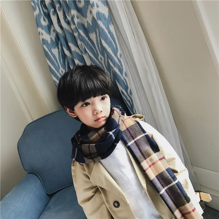 Осенне-зимний Корейский детский плотный шарф для родителей и детей, длинный шарф, теплая шаль с воротником в клетку