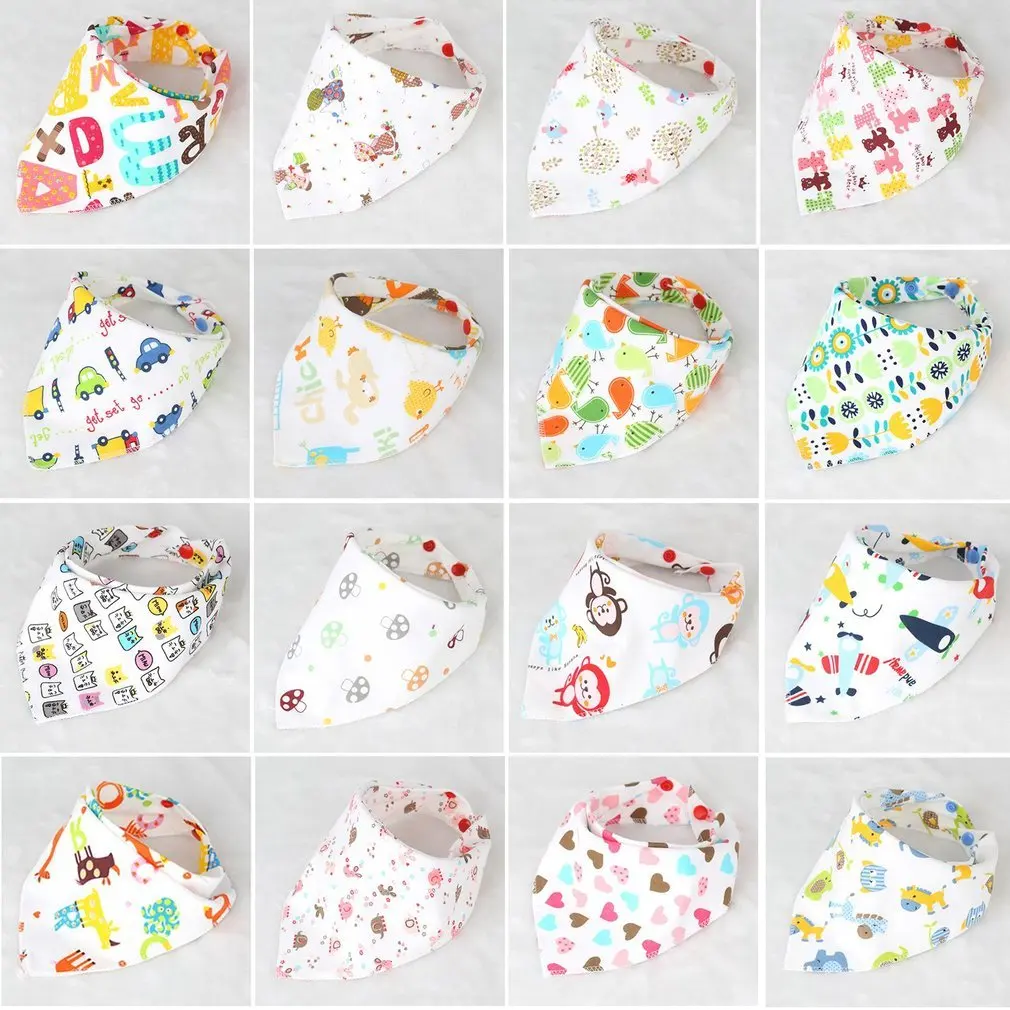 

Hot Baby Drool Cotton Triangle Bibs Cartoon Print Newborn Baby Feeding Burp Cloth Snaps Infant Kids Drool Bandana Scarf Baberos
