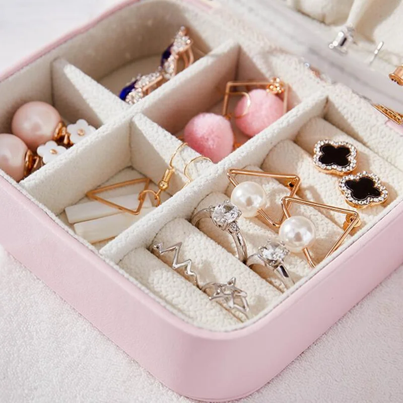 PURDORED 1 Pc Mini Jewelry Box Portable Zipper Jewelry Storage Organizer Women Ring Necklace Display Case Travel Accessories