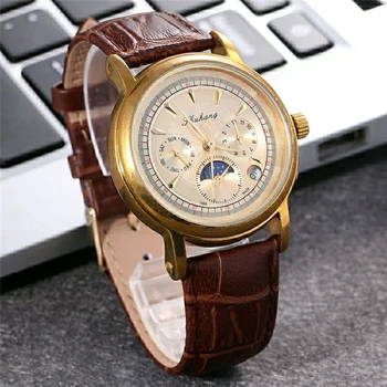 

Brass Mechanical Wristwatches Men Retro Automatic Watch Mens Antique Designer Watches Men Calendar Water Resistant Clocks 2020