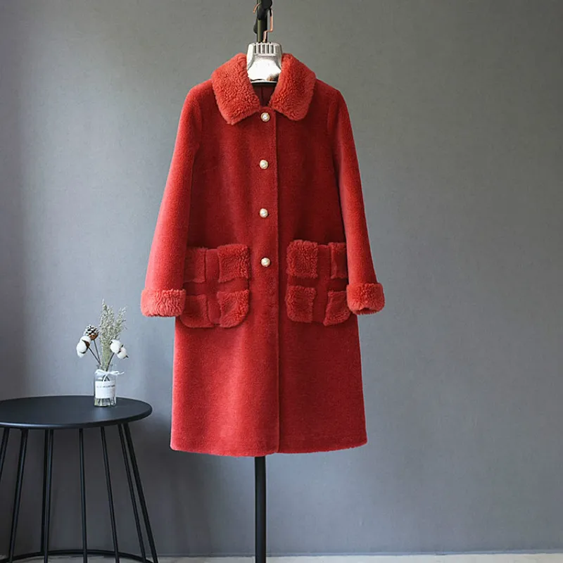

Real Fur Coat Female 100% Wool Jacket Autumn Winter Coat Clothes 2019 Korean Sheep Shearling Long Coat Suede Lining L9821