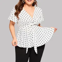 Observeer Begeleiden middernacht Women's Plus Size Blouse Polka Dot Printed Knot Front V Neck Short Sleeve  Shirt Tops Summer Bandage Blouses dames kleding 40 - AliExpress Women's  Clothing