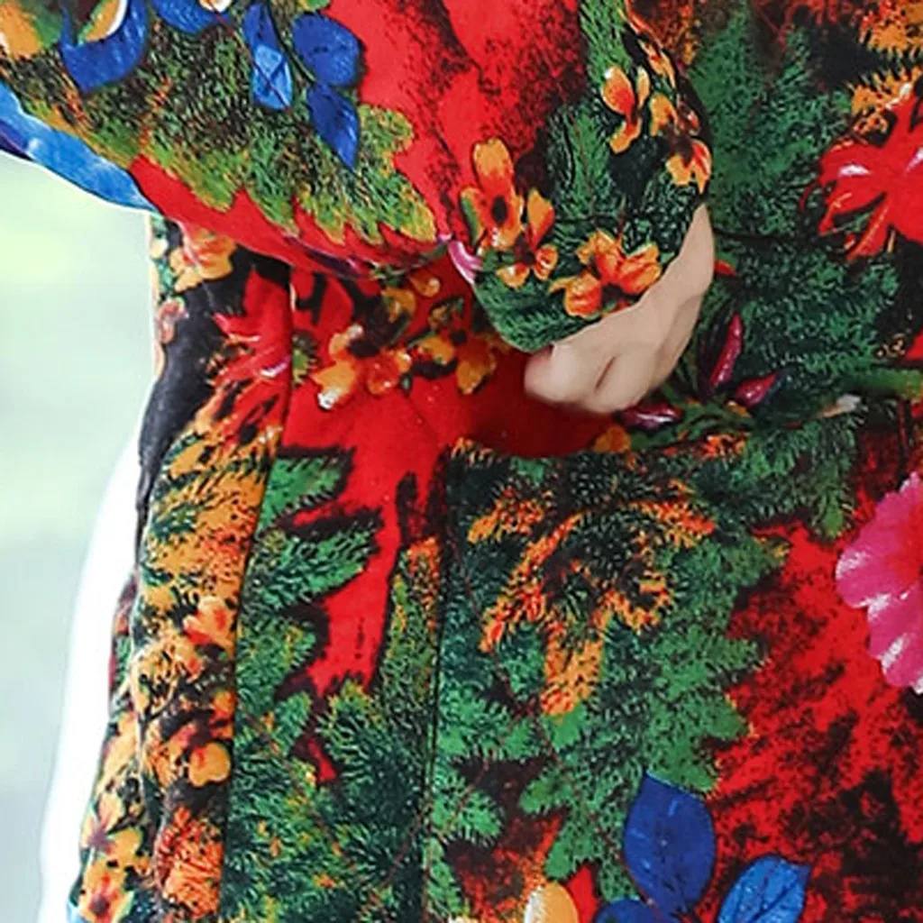 Manteau femme, модное зимнее пальто для женщин, с капюшоном, теплый, Ретро стиль, с принтом, топ, длинный рукав, блузка, Свободное пальто, ropa mujer, ropa mujer
