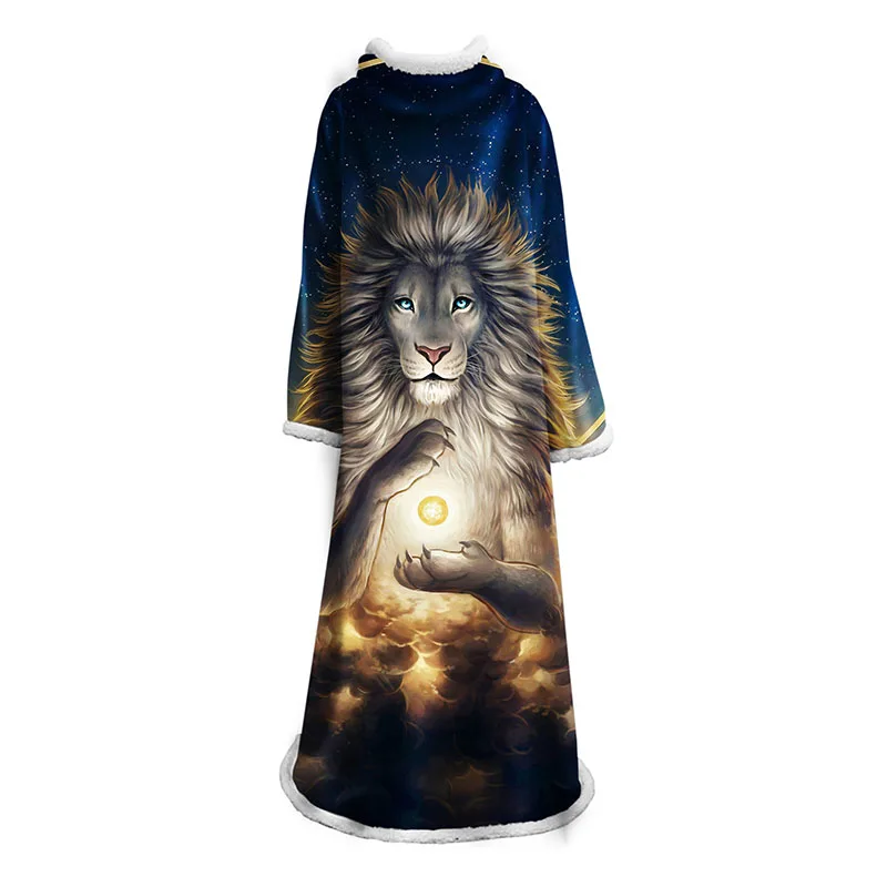 

Lazy Adult Child 3D Digital Print Cotton Velvet Thicken Blanket with Sleeve Travel Home Sofa Blanket Super Soft Warm Coat
