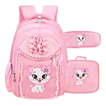 

3 Pcs/Set Pink Sweet Girl Backpack Cute Cat Cartoon Pencil Pouch Book Teenager SchoolBag Accessories