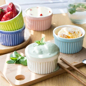

Porcelain Souffle Dishes Ramekins for Baking Dessert Custard Yogurt Cups Creme Brulee Dish Japanese Ceramic Fruit Pudding Bowls