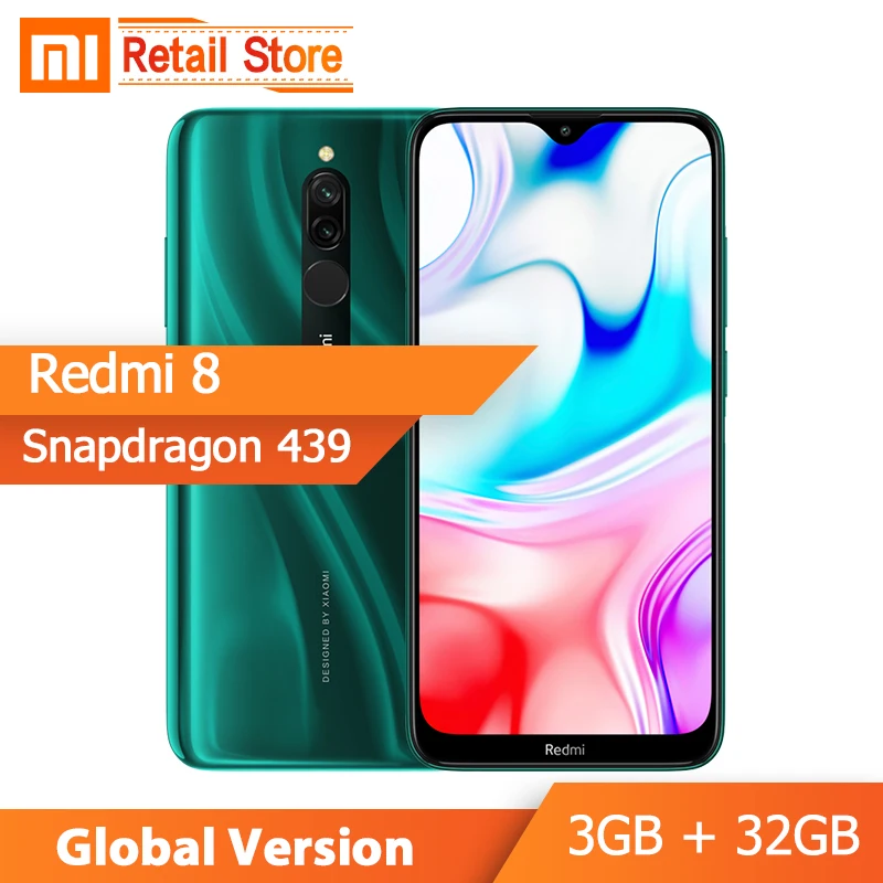 Xiaomi Redmi 8 3 ГБ 32 восьмиядерный смартфон Snapdragon 439 5000 мА/ч высокая емкость 12 МП камера