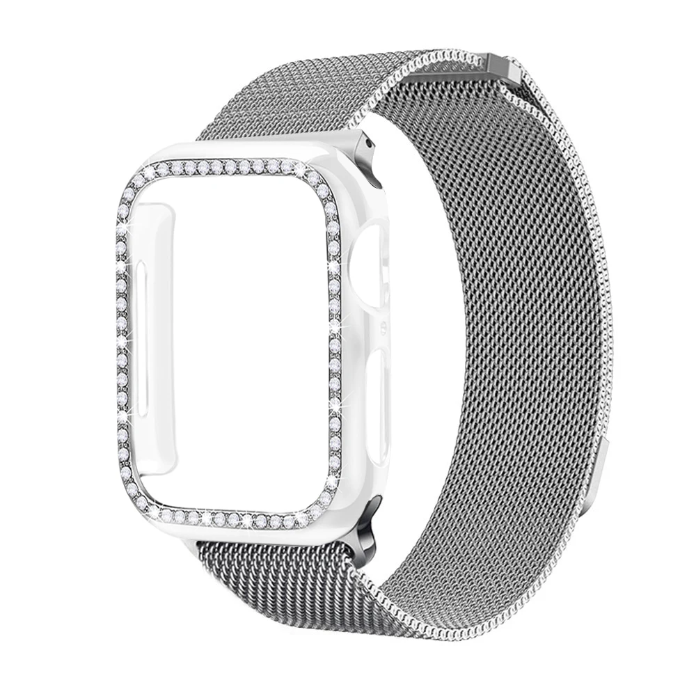Миланский ремешок для наручных часов Apple Watch 38 мм, 42 мм, iwatch, версия 5/4/3/2/1 нержавеющая сталь чехол+ ремень для 5 серии 40 мм 44 аксессуары - Цвет ремешка: Transparent case