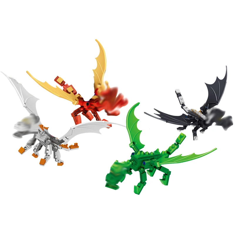 

GSBAN Minecraft Series My World Dragon Knight Set of Four Models Building Blocks Toys For Child Compatible Minecrafted Dinosaur