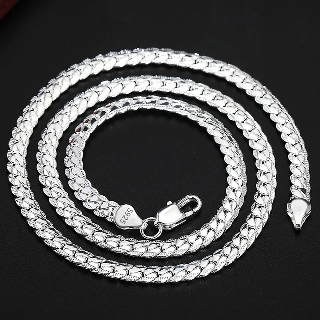 DOTEFFIL S925 Sterling Silver Gold/Solid Silver 8/16/18/20/22/24 Inch Side Chain Necklace For Women Man Fashion Jewelry Gifts Silver Necklace