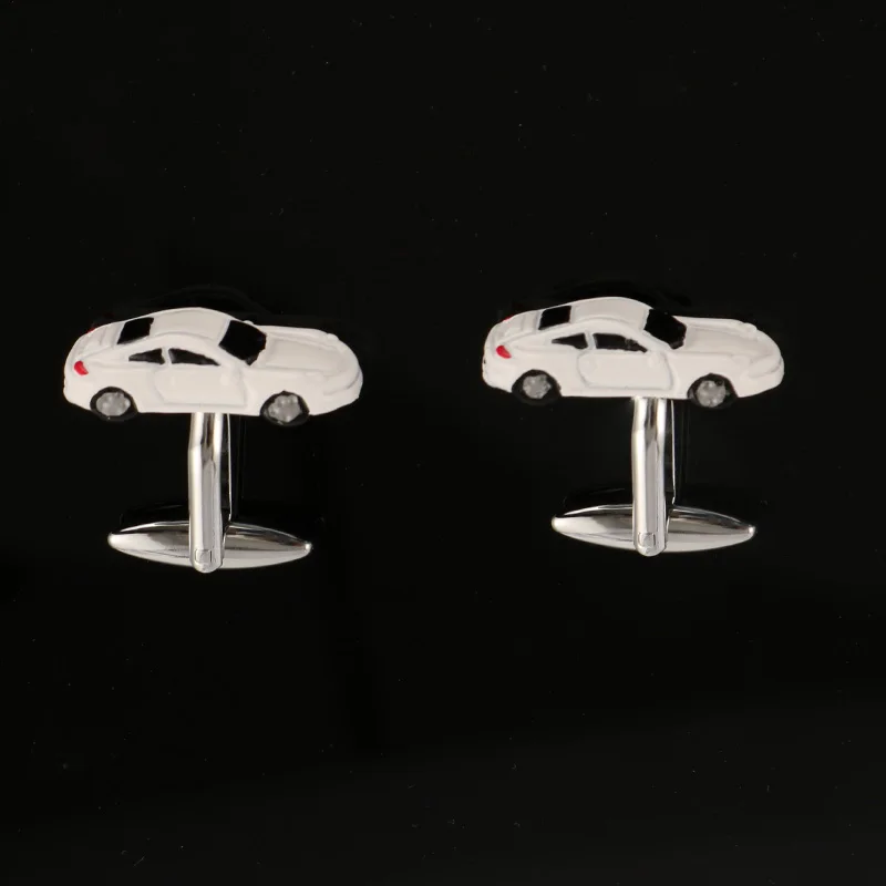 

Car Shape Cufflinks for Men White Painting Business Suit French Shirt Cuff Studs Button High Quality Accessories