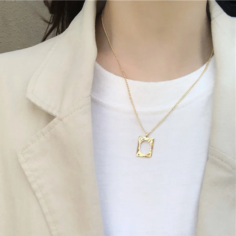 Simple Gold Silver Color Chain Hollow Geometric Square Choker Necklaces Women Minimalist Chocker Jewelry | Украшения и аксессуары