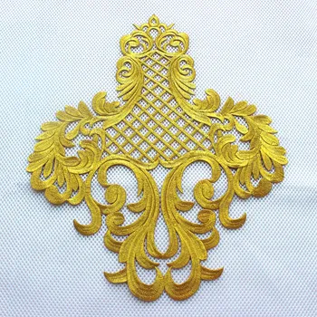 

Iron On Appliques Gold Embroidery Flower Cosplay Costumes Garment Patches Embroidered Garment Trims Gold And Silver 37cm*31cm